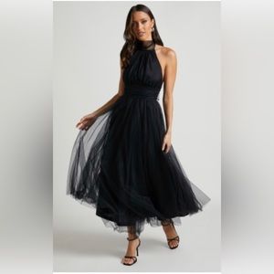 BLACK HALTER DRESS